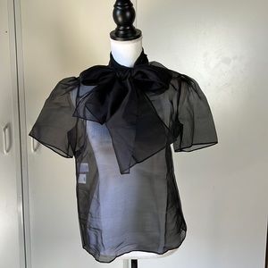 Anne Klein Silk Organza Tie-Neck Blouse